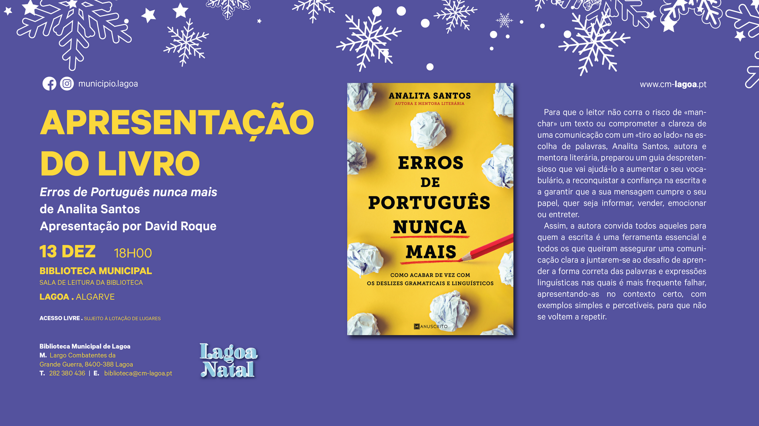 Apresentação do livro "Erros de Português nunca mais" de Analita Santos